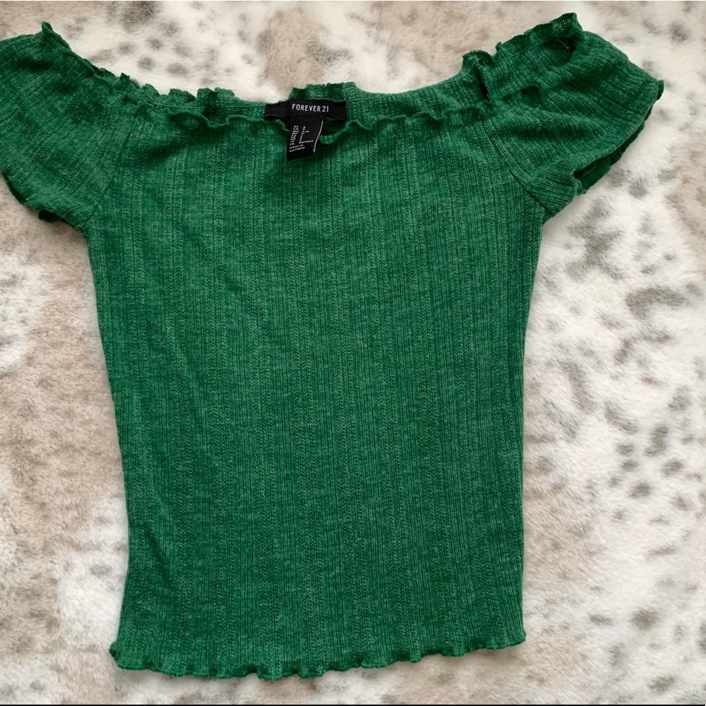 Crop off shoulder green crop top